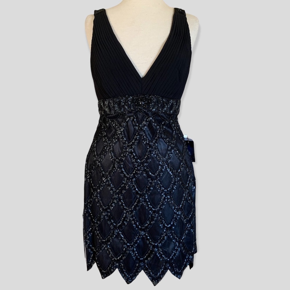 SUE WONG 10 Black Beaded Cocktail Party Formal Evening Dress - Picture 3 of 15